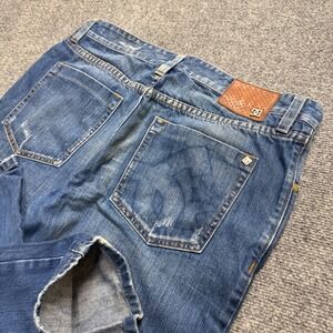 Y2K DC Jeans Men's 34x32 Straight Fit Slim Dark Blue Washed Sun Faded Distressed